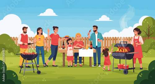 Backyard BBQ Gathering of Happy Family and Friends