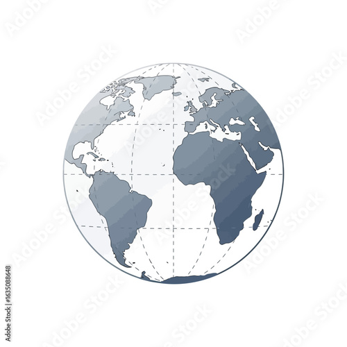 Simple, shaded world map illustration, showing continents and major lines.