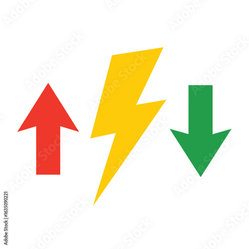 Lightning bolt with upward and downward arrows representing energy change