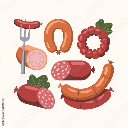 Assortment of delicious sausages and cured meats