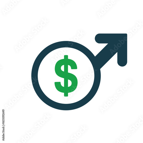 Male symbol with dollar sign inside representing financial success or earnings