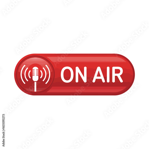 Red on air button with microphone icon for broadcasting and recording