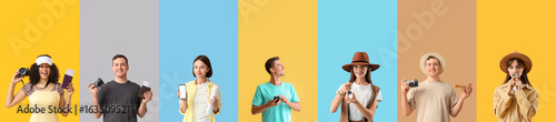 Set of young travelers on c...