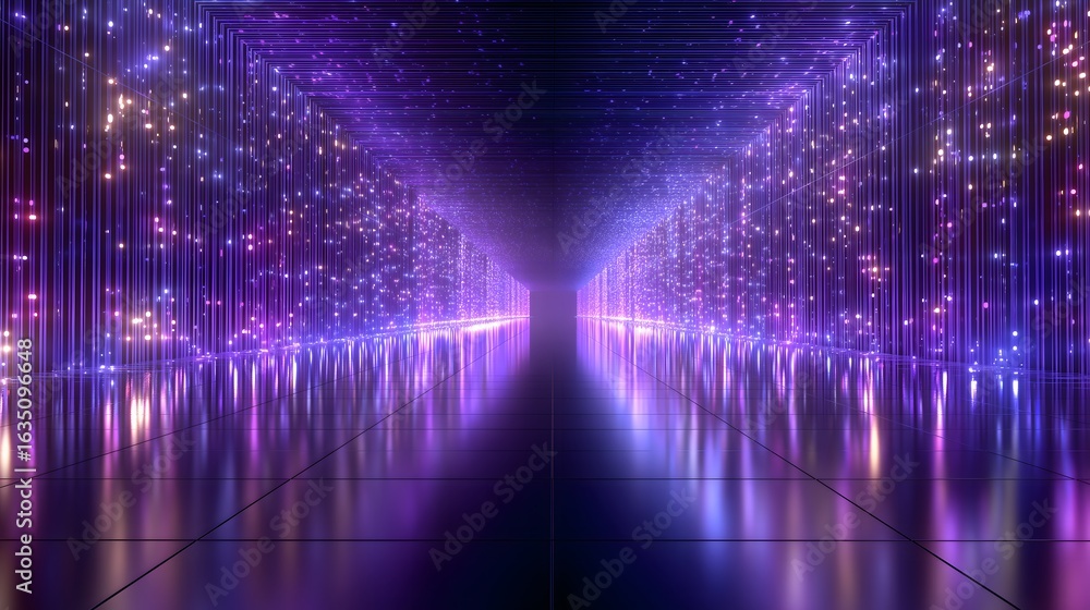 Fototapeta premium Immersive 3D light tunnel with cinematic mesh and vanishing point effect