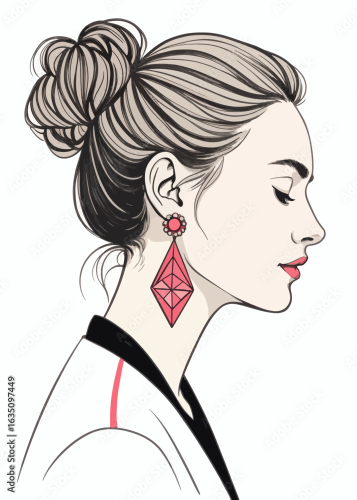 Girl with Bold Earrings and Updo – Coloring Page Girl with Bold Earrings and Updo – Coloring Page