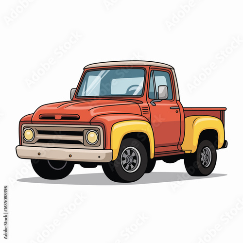 Vintage orange and yellow pickup truck with a classic design
