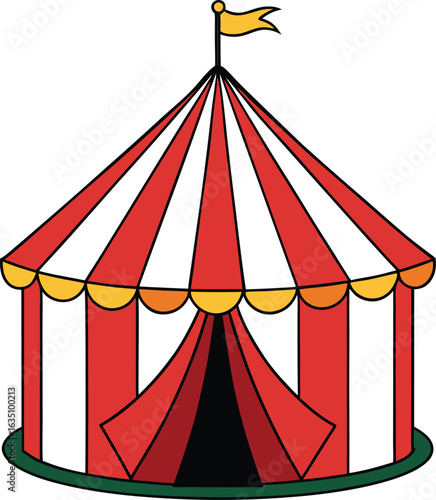 Circus tent icon silhouette circus tent symbol with flag silhouette vector linocut
