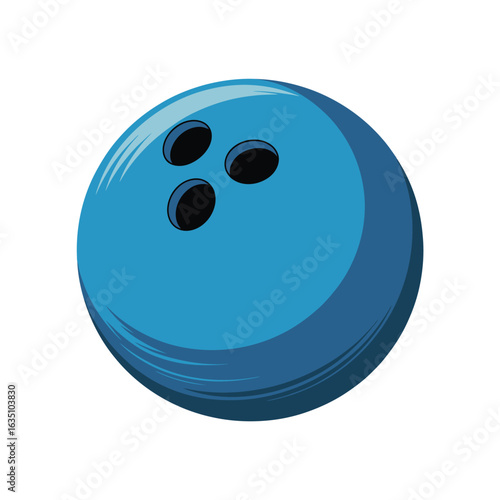 A bright blue bowling ball with three finger holes on a white background