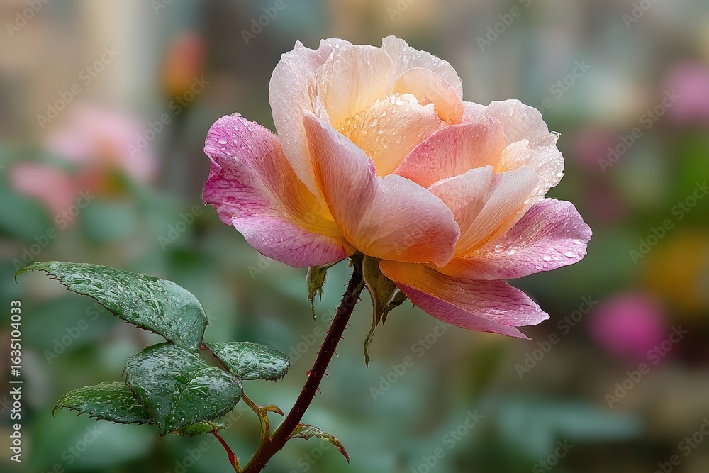 Fototapeta premium Close-up of a delicate rose with water droplets