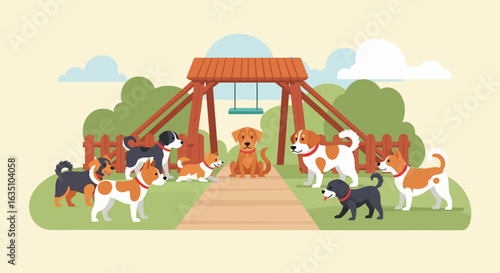 Playful Dogs Gathering at a Park Playground