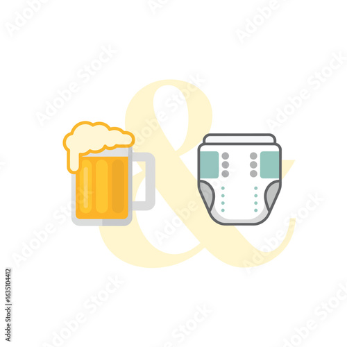 Beer and diaper contrast symbolizing parenthood challenges