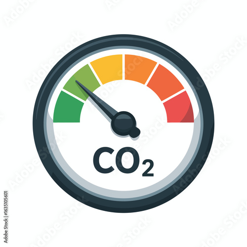 Carbon dioxide level indicator gauge showing low emissions
