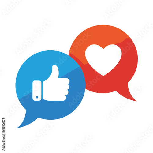 Social media icons for likes and hearts in speech bubbles