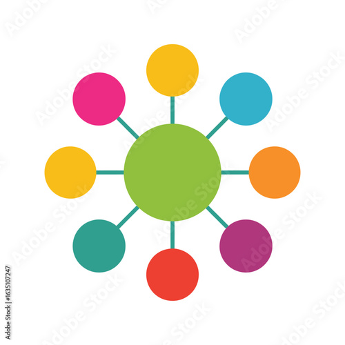 Colorful circular diagram with central hub and radiating nodes