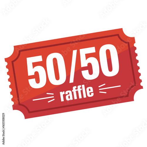 Red raffle ticket with 50 50 text and festive design
