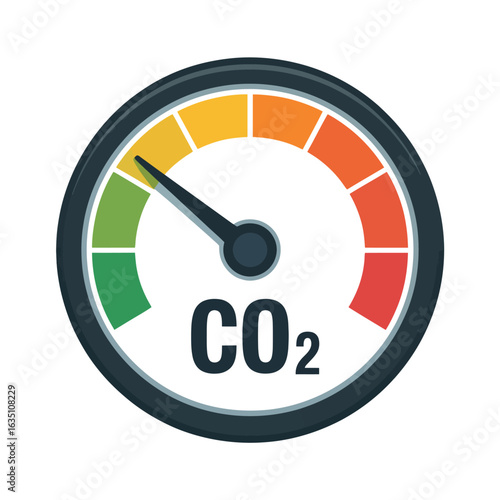 Carbon dioxide level indicator gauge showing low emissions