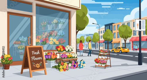 Vibrant Flower Shop Display on a City Street