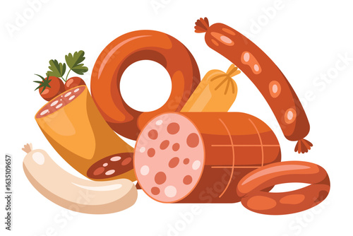 Assortment of delicious sausages and cured meats