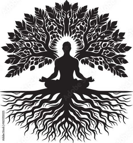 Silhouette of a meditating woman in a lotus pose, illustrating yoga and spiritual relaxation.
