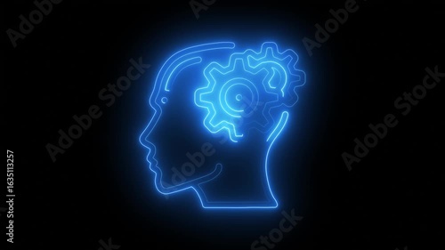 Wallpaper Mural Glowing Blue Neon Human Head Silhouette with Rotating Gear Inside Brain Concept for Artificial Torontodigital.ca