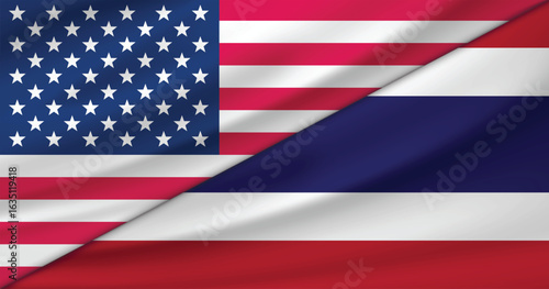 High detailed Realistic Two Vector Flags of USA and Thailand