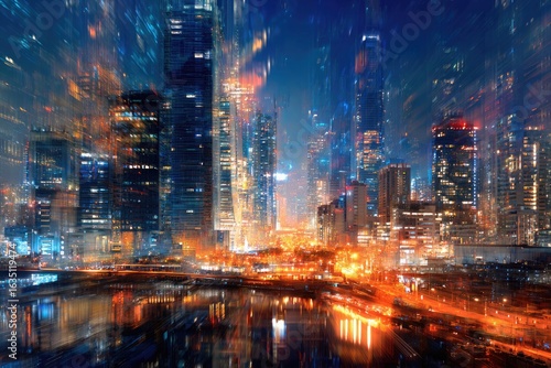 Wallpaper Mural Night cityscape, vibrant lights, motion blur Torontodigital.ca