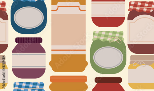 vintage jam jars seamless pattern. Vintage mason jar with berries for fabric and wallpaper. 