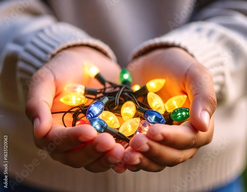 Wallpaper Mural Hands holding a cluster of colorful Christmas lights (1) Torontodigital.ca