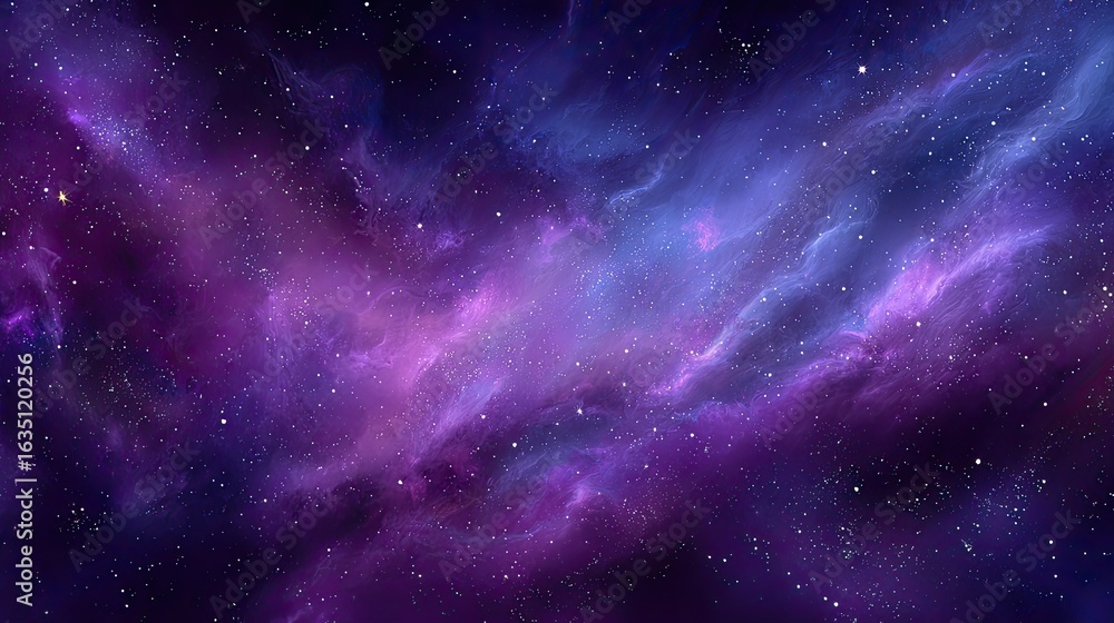 Fototapeta premium A vibrant cosmic nebula of purple and blue, sprinkled with stars