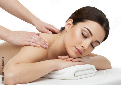 Woman receiving a relaxing back massage isolated on transparent background