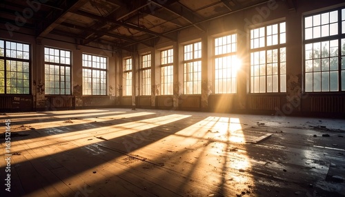 Sunbeams in abandoned factory