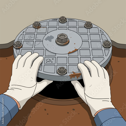 City communications are vital, here is manhole cover being lifted for access to underground infrastructure. City communications and underground infrastructure are essential,