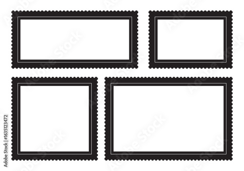 Empty postage stamp borders set vector illustration. Post stamps collection.