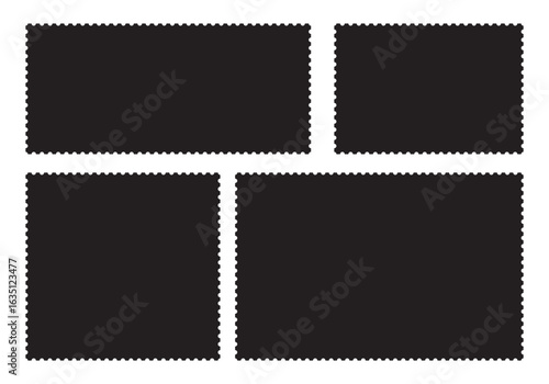 Empty postage stamp borders set vector illustration. Post stamps collection.