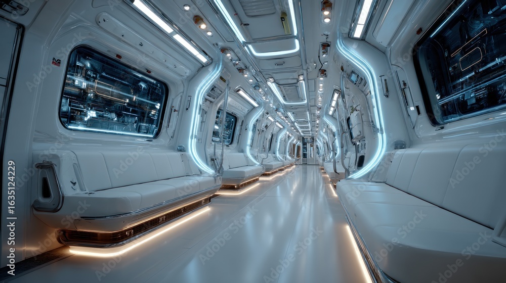 Fototapeta premium Sleek futuristic train interior showcasing modern design and advanced technology