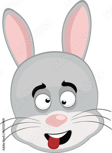 vector illustration emoticon character face rabbit rodent animal, making crazy and funny expression, with squinty eyes and tongue sticking out