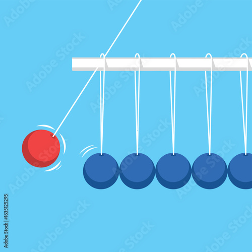 Newton s cradle demonstrating physics and momentum with blue and red balls