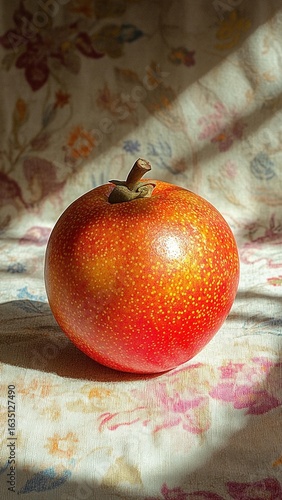 Sunlit Red Fruit on Floral Fabric