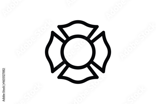 Simple black outline of a maltese cross firefighter emblem