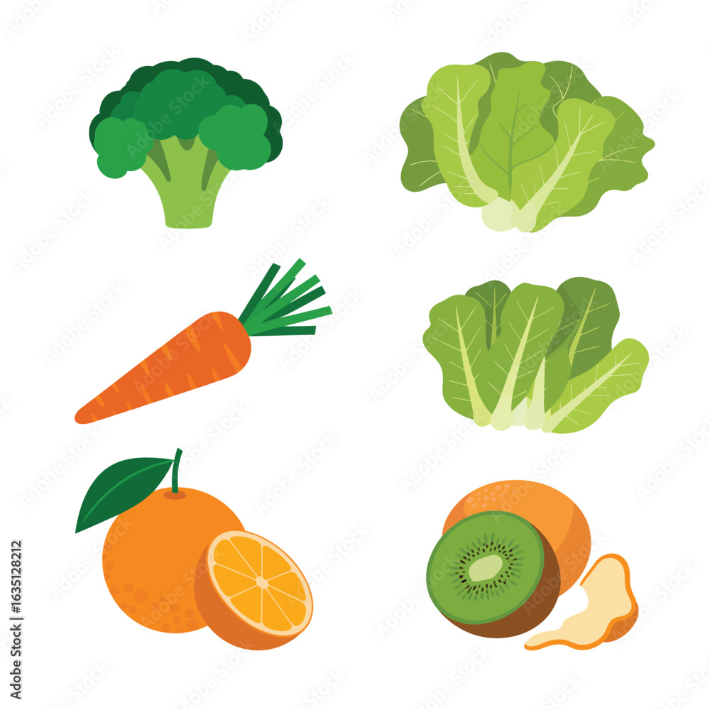Fototapeta premium A vibrant collection of fresh fruits and vegetables including broccoli lettuce carrots oranges and kiwi
