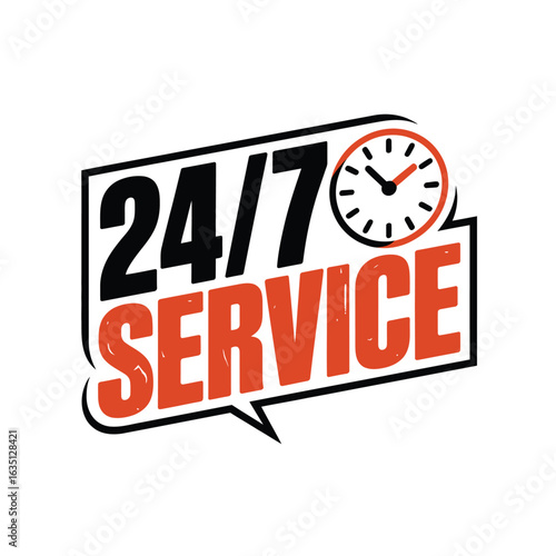 24 7 service clock icon with speech bubble