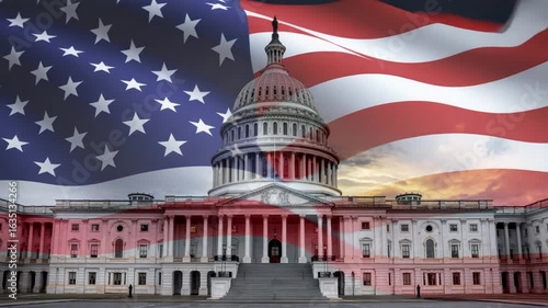 United states capitol building with american flag overlay in patriotic themed composite image view