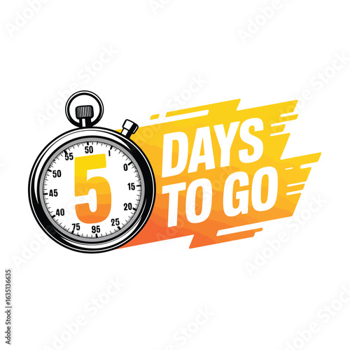 Countdown timer showing five days remaining with a stopwatch illustration