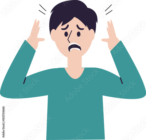 A distressed young man with a worried expression clutches his head, feeling anxious and overwhelmed.