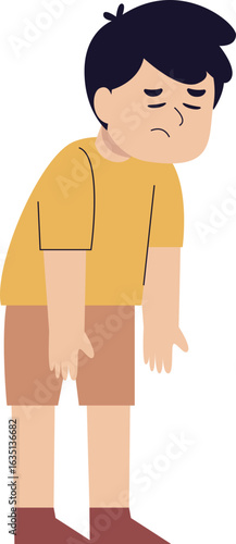 Depressed young boy, slumped posture, conveying sadness.