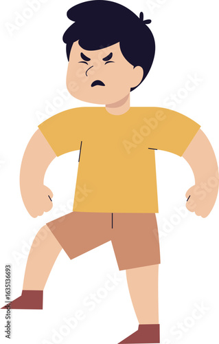 A cartoon illustration of an angry boy, fists clenched, expressing frustration.
