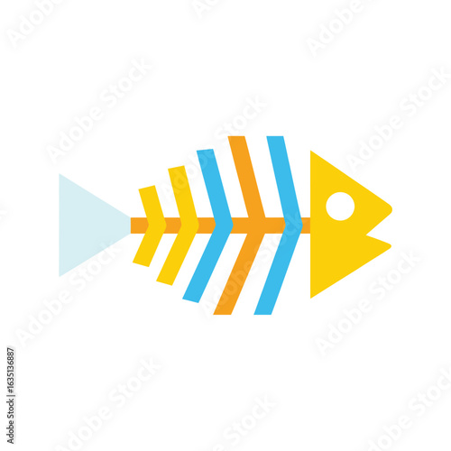 Stylized fish skeleton icon with colorful ribs and yellow head