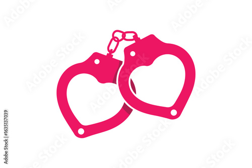 Bright pink heart shaped handcuffs isolated on white background