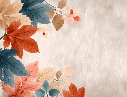 A painting of leaves with a white background