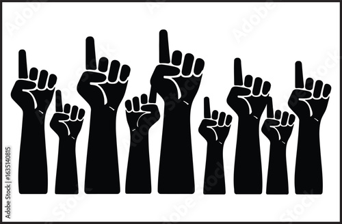 Raised Fists Hands Unity Protest Power Solidarity Group Movement Vector Silhouette Collection